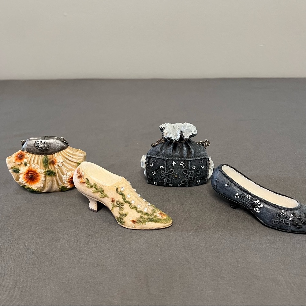 Set Of 2 Nostalgia Collectible Miniature Resin Shoe & Matching Handbag